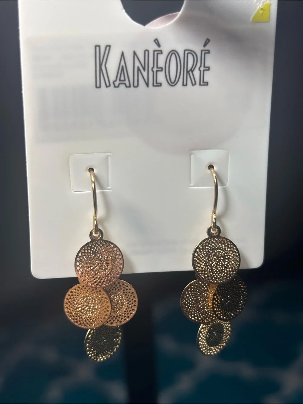 New Gold-Tone Textured Disc Drop Earrings - Gold